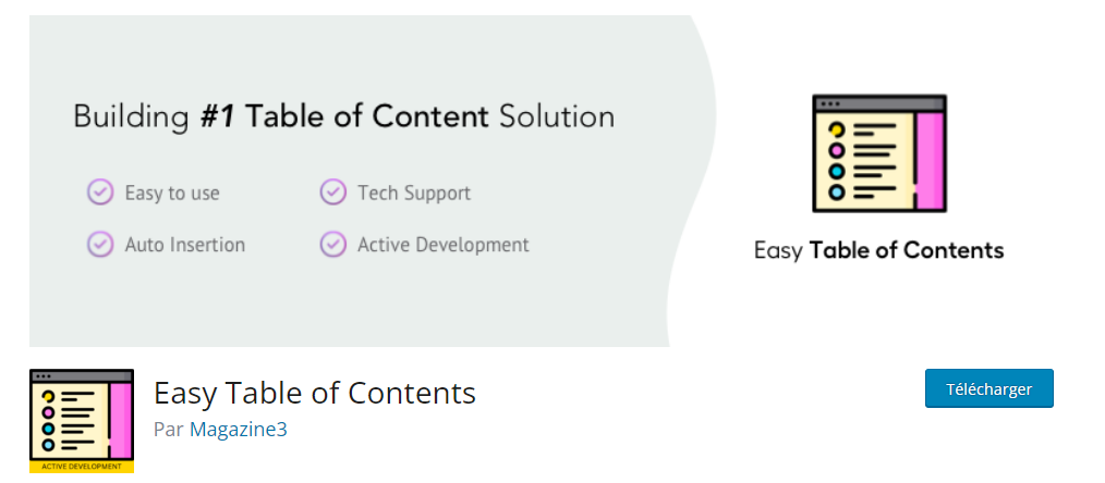 Easy Table of Content, le plugin wordpress fratuit pour ajouter une table des matière à son blog