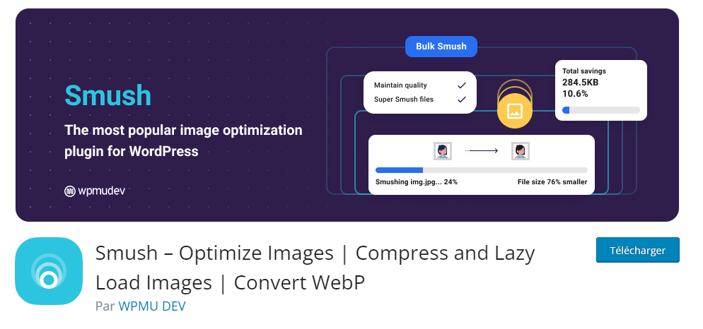 Smush, un des meilleurs plugins wordpress gratuit pour convertir la taille de ses images et réduire le temps de chargement