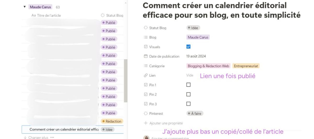 Calendrier éditorial efficace pour mon blog sur notion, tout simplement